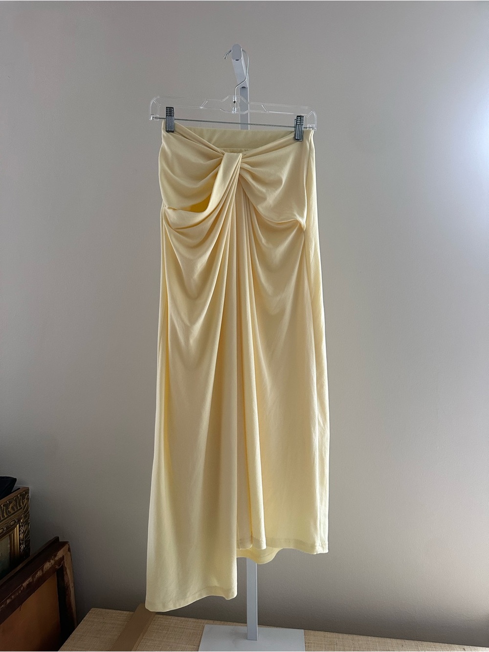 Draped Cream Maxi Skirt with Twist Front